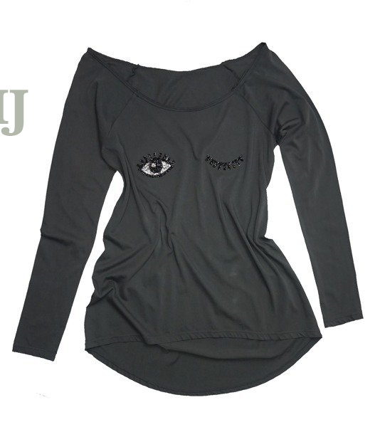 Bluzka damska/młodzieżowa grafitowa z naszywkami-włoska