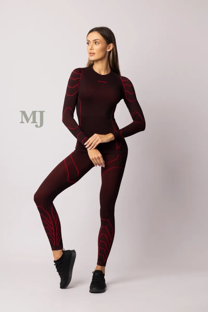 Damska koszulka termoaktywna z długim rękawem czarno czerwona rapid