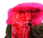Kurtka parka damska/młodzieżowa zimowa z różowym futrem, naszywki, kaptur