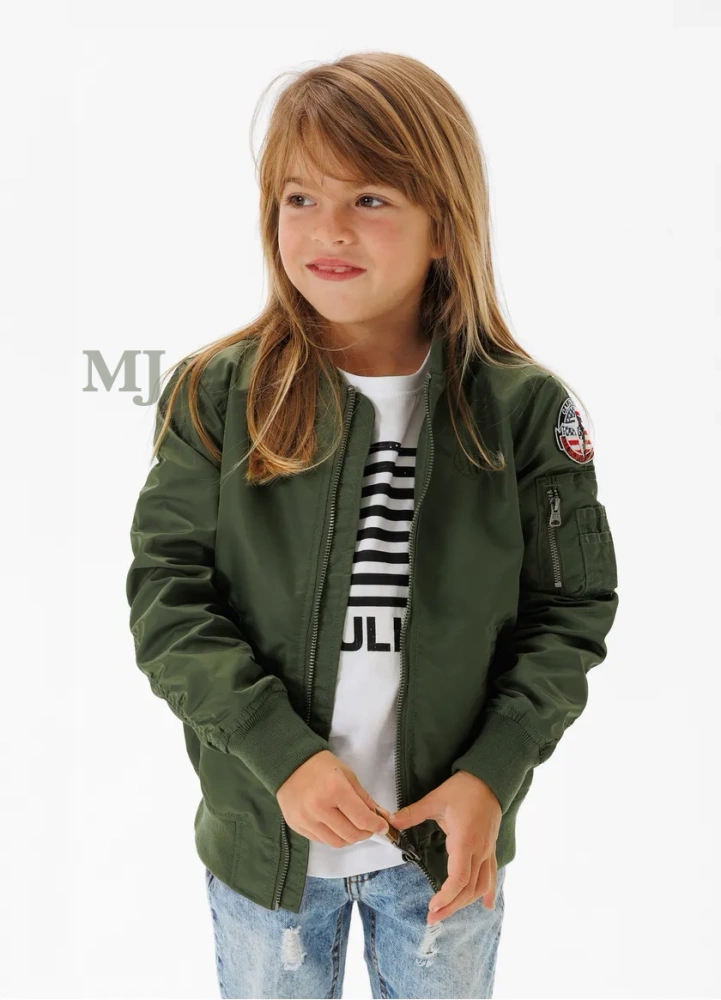Kurtka bomberka dziewczęca MA-1 Oliwkowa PitBull