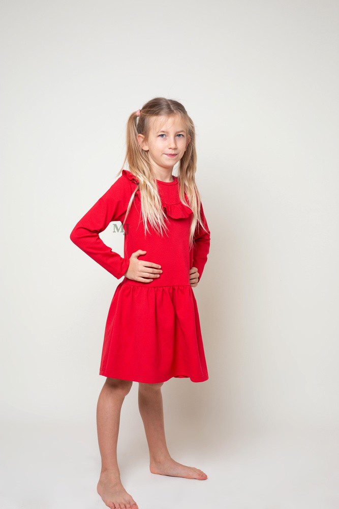 Sukienka świąteczna dziewczęca czerwona falbanka- produkt polski 