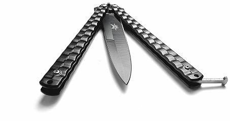 Nóż motylkowy motylek składany czarny łańcuch