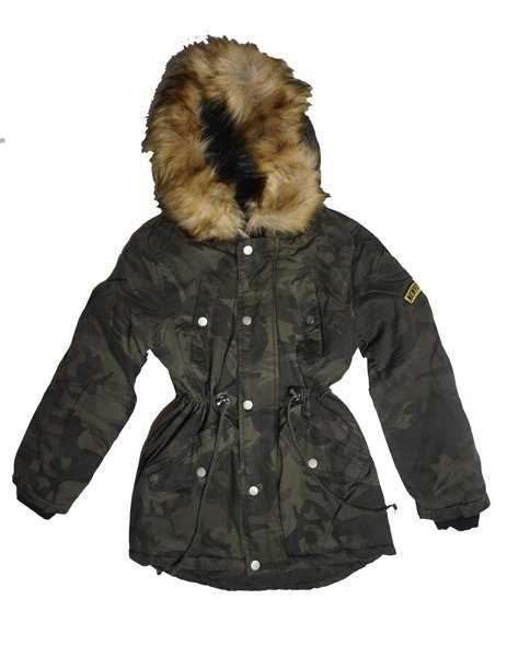 Kurtka parka moro chłopięca z kapturem futro.