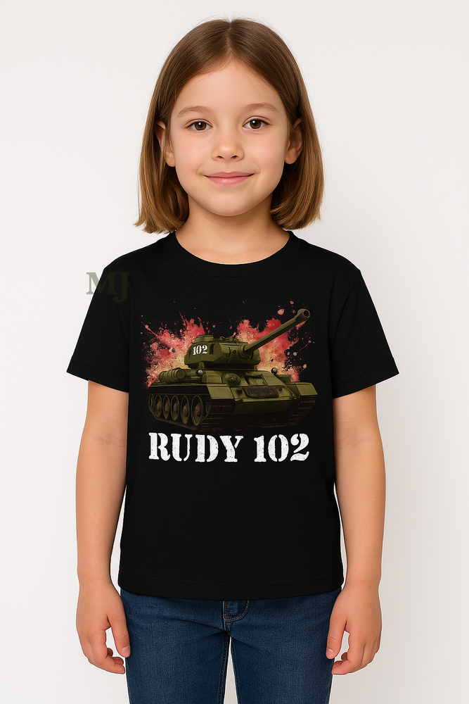 Koszulka T-shirt Chłopięca Czołg Rudy 102 Czarna