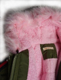 Kurtka zimowa dziewczęca/dziecięca parka z jasno różowym futrem i kapturem- naszywka cekinowy kotek.