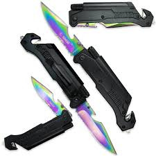 Nóż Kandar Czarny Piła Tęczowe Ostrze