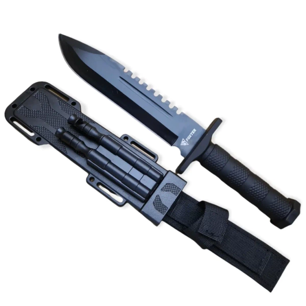 FOXTER® Nóż taktyczny wojskowy zestaw gwizdek krzesiwo ostrzałka 31cm