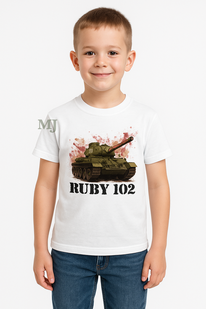 Koszulka T-shirt Chłopięca Czołg Rudy 102 Biała