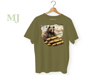 Koszulka T-shirt Miś Wojtek Khaki Dziewczęca