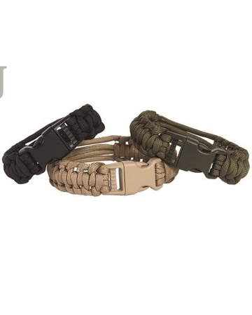 BRANSOLETKA PARACORD KRZESIWO GWIZDEK 3W 1 SURVIVAL BRANSOLETA- CZARNA