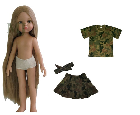 Lalka 32cm blond włosy w t-shircie i spódniczce moro WZ-93